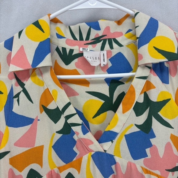 FRESHA Abbott Verano V-Neck 3/4 Puff Sleeve Tiered Mini Dress medium Colorful - Picture 8 of 11